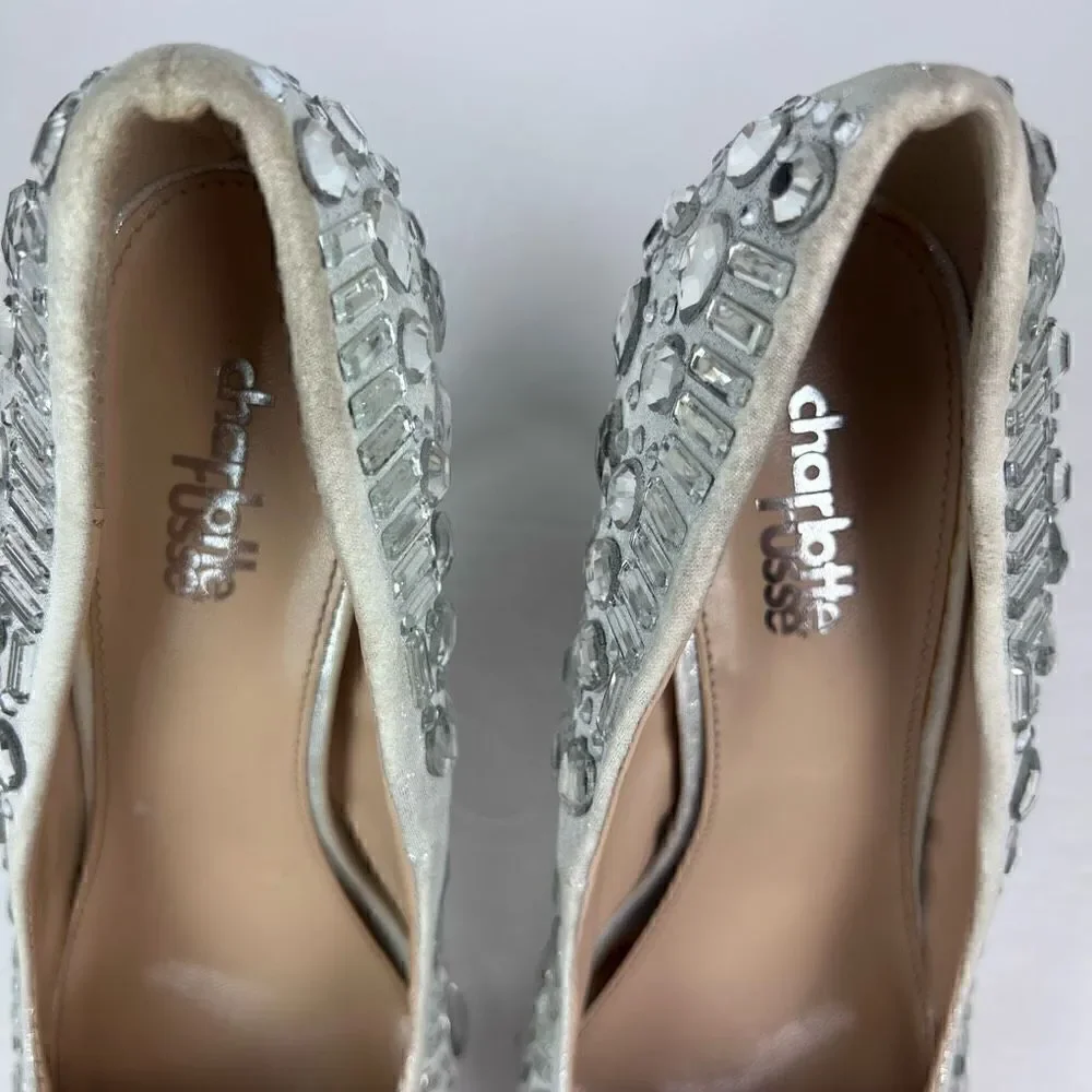 Charlotte Russe Elsa Heels Silver Studded Rhinestone Embellished 4.5 Heel Size 8
